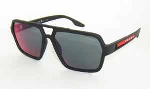 PRADA LINEA ROSSA PS 01XS DG008F SONNENBRILLE SCHWARZ GUMMI GRAU VERSPIEGELT BLAU ROT - Bild 1 von 6