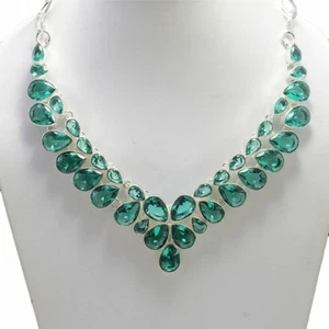 Paraiba Tourmaline Gemstone 925 Sterling Silver Jewelry Necklace Size-17-18" - Picture 1 of 10