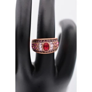 La Vintage Vintage Ring Size 6.75 Rhinestone Crystal Copper Sparkling Signed - Picture 1 of 12