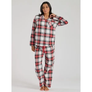 Ladies Brushed Cotton Pyjamas Flannel Check Pyjama Set Womens PJs Red Size 8-22 - Picture 1 of 17