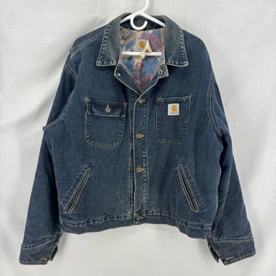 Carhartt Denim Jacket Blanket Lined Aztec Southwest Workwear Vintage Large XL 90 - Image 1 of 4