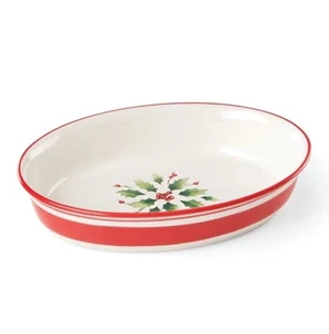 LENOX Holiday Hand Paint Stripe Oval Baker Dish (SKU#890835) - 12.5” - Picture 1 of 2