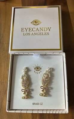 Глаз конфеты розовый со стразами шампанского очки подвеской серьги новый в коробке - Изображение 1 из 4