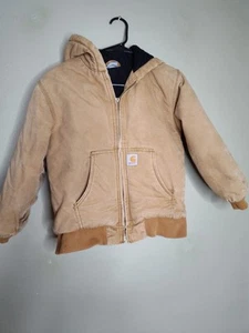 Carhartt youth size medium (10-12) tan canvas full zip hoodie quilted interior - Picture 1 of 7