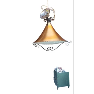 Atomic Midcentury Modern Copper & Black Metal Swag Hanging Ceiling Pendant MCM - Picture 1 of 11