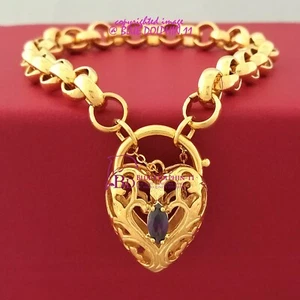 Solid 18k Yellow Gold GF Bracelet Belcher Chain Clasp Padlock Simulated Diamonds - Picture 1 of 7