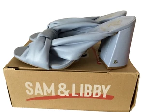SAM & LIBBY BLUE JOVANNA SANDAL 3-3/4" CHUNKY Heel Sandals Sz 11 - Picture 1 of 10