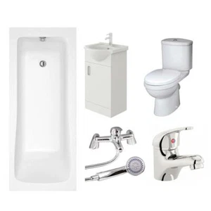 Bathroom Suite Bath Vanity Unit Sink & Toilet Set Single Ended 1700mm Furniture - Picture 1 of 11