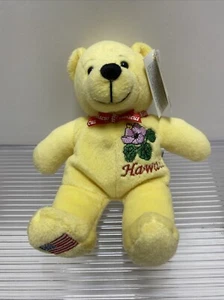 Hawaii Symbolz State Yellow Hibiscus Bear Plush Stuffed Beanie 7” - Picture 1 of 6