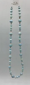 Baby Blue/ Silver Marble 10” Faux Pearl Necklace Pre-owned. - Picture 1 of 6