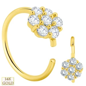 14K Yellow Gold Flower Round Cubic Zirconia Twist to Open 22g Hoop Piercing Ring - Picture 1 of 1