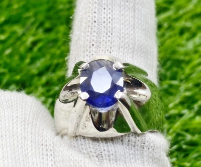 Natural Ceylon Mens Blue Sapphire Ring Real Neelam Ring Original Ceylon Sapphire - Image 1 of 4