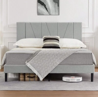 QUEEN Size Bed Frame Upholstered Platform with Complete Adjustable Headboard - Image 1 of 4