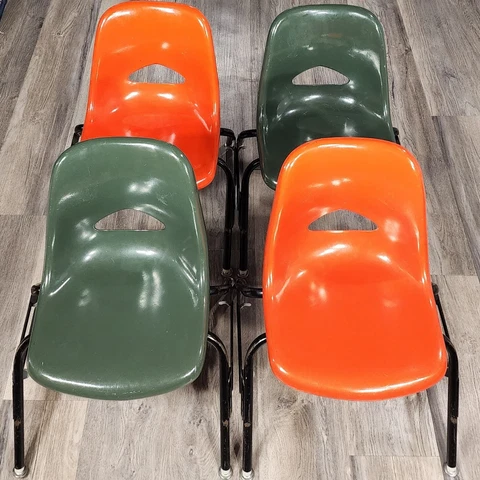 Vintage Fiberglass Stacking Children’s Kids Chairs Set of 4 Green Orange Krueger Cover