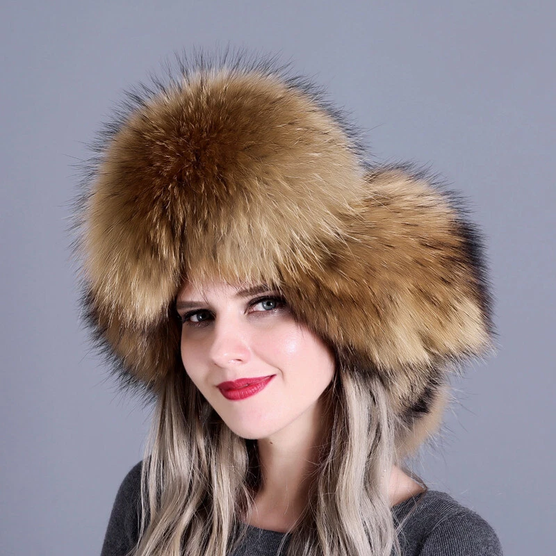  女士真狐狸毛皮帽俄罗斯冬季保暖耳帽Ushanka哥萨克滑雪帽 — 第 1/4 张图片
