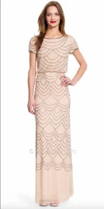 Adrianna Papell Short Cap Sleeve  Blouson Beaded Gown Taupe Pink sz 6p  NWT $260 - Picture 1 of 6