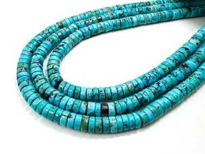 Natural Blue Arizona Turquoise Heishi Rondelle Disc Gemstone Beads - PG93B - Picture 1 of 3