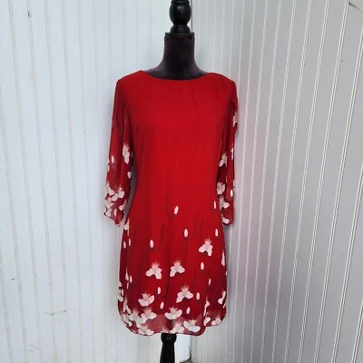 NWT Grace Karin Floral Chiffon Tunic Dress Red Back Zip 3/4 Sleeve Stretch Sz S - Image 1 of 4