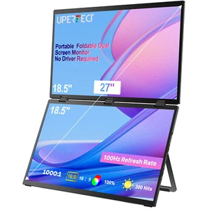 UPERFECT Dual Folding Monitor 18.5" Laptop Screen Extender Portable Monitor FHD - Picture 1 of 7