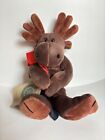 VTG Boyds Bears 10? Moose Plush Beanie W/Red Bow 5-Way Jointed