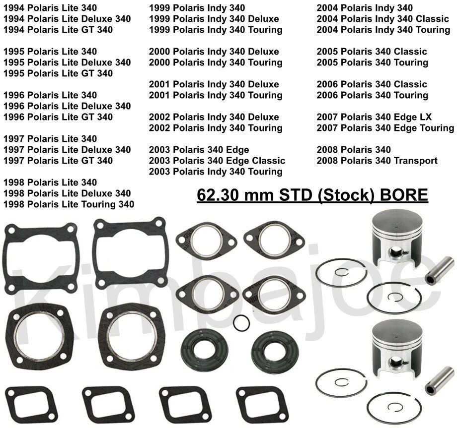 Kits de pistón Polaris Lite 340 Deluxe GT Touring Classic y listados 62,30 mm reconstruidos Foto 1 de 1