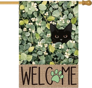 Spring Summer Floral House Flag 28x40 Inch Double Sided Outside, Eucalyptus Blac - Picture 1 of 7
