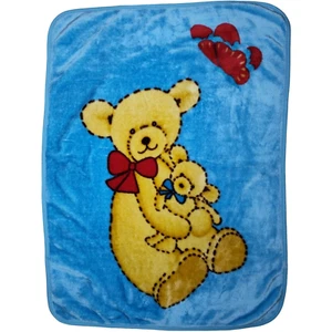 Plush Blue Teddy Bear Butterfly Throw Blanket Acrylic Unbranded 40x54 Soft Bow - Picture 1 of 4