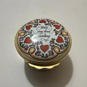 1994 Halcyon Days English Enamel Saint Valentines Day Trinket Box Floral Hearts - Picture 1 of 8