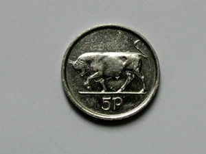 2000 IRELAND Coin - 5 Pence (5p) - EF toned-lustre - bull bovine - Irish harp - Bild 1 von 2
