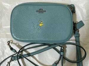 COACH x PEANUTS Snoopy Crossbody Shoulder Bag Blue Leather USED FROM JAPAN - Picture 1 of 11