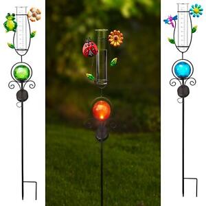 Regenmesser Glas Garten Gartenstecker Solarstecker Lampe Solarleuchte Metall