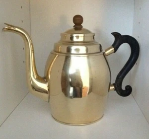 Tetera hecha a mano vintage de latón macizo cuello de cisne mango y perilla de madera - Imagen 1 de 10