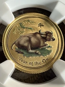 2009 Australia $15 year of the ox colorized MS 69 gold coin 1/10 ounce - Picture 1 of 4