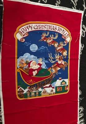 Vtg 44WX17" VIP CRANSTON Blue Red St Nick XMAS CARD HOLDER Cotton FABRIC Panel - Image 1 of 4