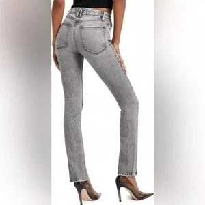 Good American Good Classic Slim Straight Jean High Rise Slit Hem 4/27 Grey - Picture 1 of 17