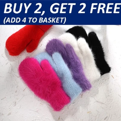 Women's Faux Rabbit Fur Gloves Full Mitten Thicken Winter Warm Wrist Mittens NEW - Image 1 of 4