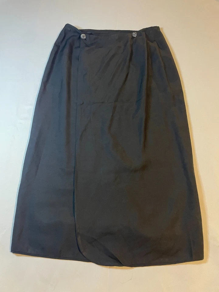 Vintage PER LUI PER LEI Wrap Skirt Large Black 100% Silk Midi A-Line Casual - Image 1 of 4