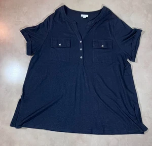 J Jill Womens 2X Plus Linen Blend Crew Neck Short Sleeve Blue Pockets - Picture 1 of 13