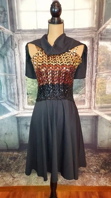 Vestido Top Vintage Toni Todd Años 80 Lentejuelas Adornado Capa Negro, Dorado y Cobre 8 Foto 1 de 4