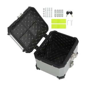 Silver Motorcycle Luggage Waterproof Tail Box Top Case Scooter Trunk Storage 45L - Picture 1 of 17
