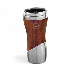 NEW Mercedes Benz Wood Grain Travel Mug Stainless Steel Tumbler Cup 16oz Vintage - Picture 1 of 14