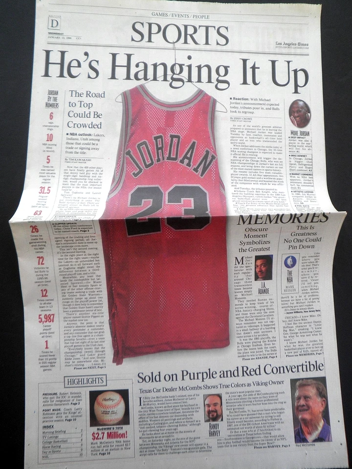 RARO PERIÓDICO DEPORTIVO ORIGINAL BULLS MICHAEL JORDAN SE RETIRA NBA 1999 DE COLECCIÓN Foto 1 de 1