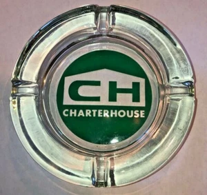 Charterhouse CH Clear Glass Ashtray with Charter House Logo in Green Heavy Glass - Picture 1 of 7