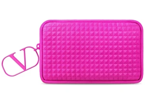 Valentino V Logo Studded Hot Pink Fuchsia Mini Clutch Pouch Bag NWT - Picture 1 of 10