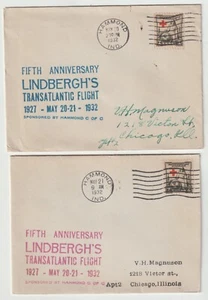 FIFTH ANNIVERSARY LINDBERGH'S TRANSATLANTIC FLIGHT MAY 20-21-1932, 2 DIFF. COVER - Picture 1 of 2