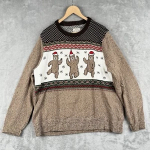 St. Johns Bay Dancing Santa Bears Sweater Mens L Fair Isle Novelty Christmas - Picture 1 of 8