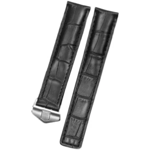 22MM LEATHER STRAP BAND DEPLOYMENT CLASP FOR TAG HEUER CARRERA MONACO BLACK - Picture 1 of 14