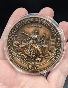 GRANDE 1898 Trans Mississippi Exposición Premio Medalla 63 mm Bronce - Imagen 1 de 3