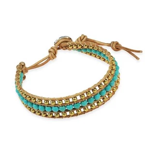 Bedazzling Belle Turquoise and Brass Nude Leather Bracelet - Picture 1 of 3