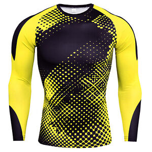 Men Compression Tops  Athletic Long Sleeve UPF 50+ UV protection Swim T-Shirt